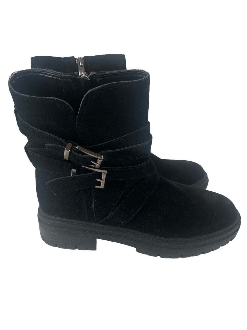 Vince Camuto VP-Belisha2 Black Edgy Rugged Zip Up Buckle Detail Boots Size 7